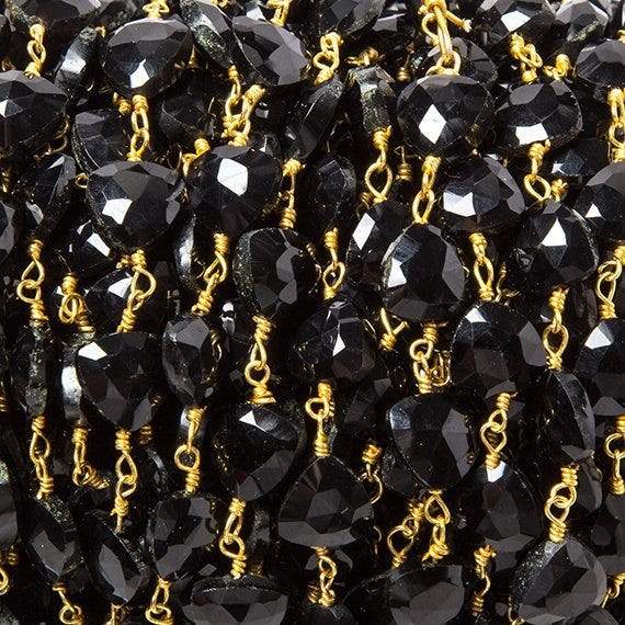 8mm Black Chalcedony triangle Gold plated Chain by the foot 22pcs (ONLINE ORDER ONLY)