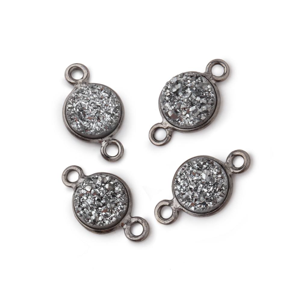 8mm Black Gold Bezel Metallic Platinum Drusy Coin Connector Set of 4 Pieces (ONLINE ORDER ONLY)