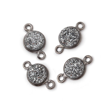 8mm Black Gold Bezel Metallic Platinum Drusy Coin Connector Set of 4 Pieces (ONLINE ORDER ONLY)