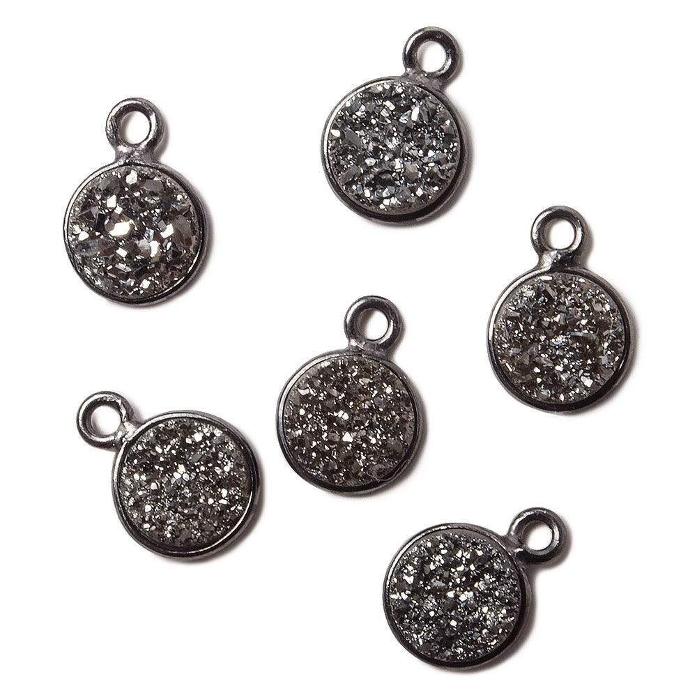 8mm Black Gold Bezel Metallic Platinum Drusy Coin Pendant 1 piece (ONLINE ORDER ONLY)