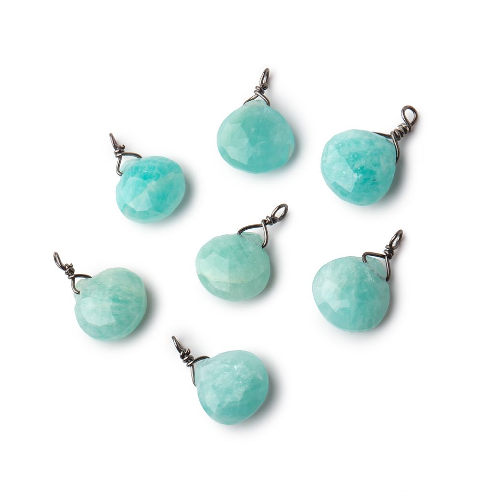 8mm Black Gold Wire Wrapped Amazonite Faceted Heart 1 Focal Pendant (ONLINE ORDER ONLY)