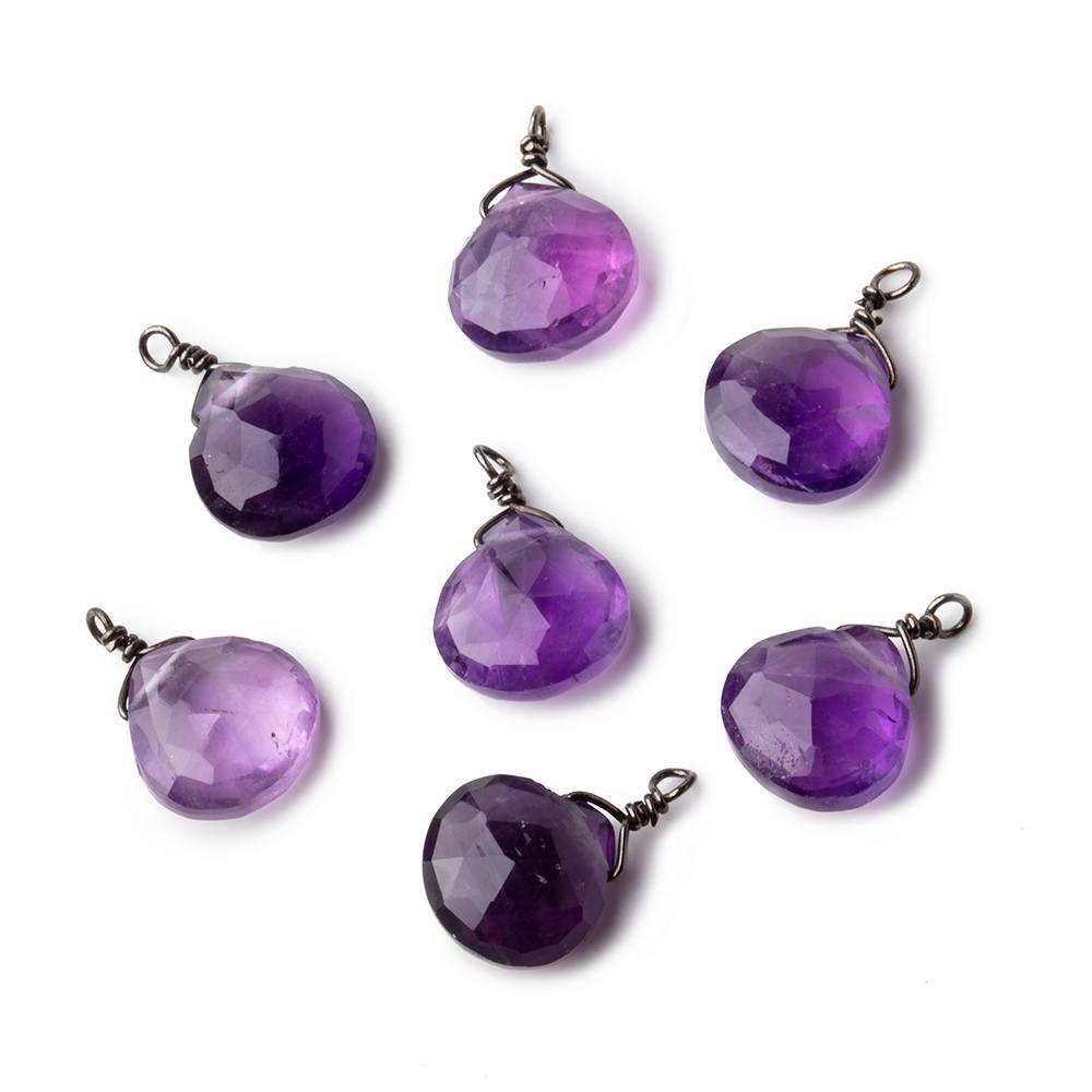 8mm Black Gold Wire Wrapped Amethyst Faceted Heart 1 Focal Pendant (ONLINE ORDER ONLY)