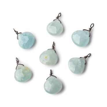 8mm Black Gold Wire Wrapped Aquamarine Faceted Heart 1 Focal Pendant (ONLINE ORDER ONLY)