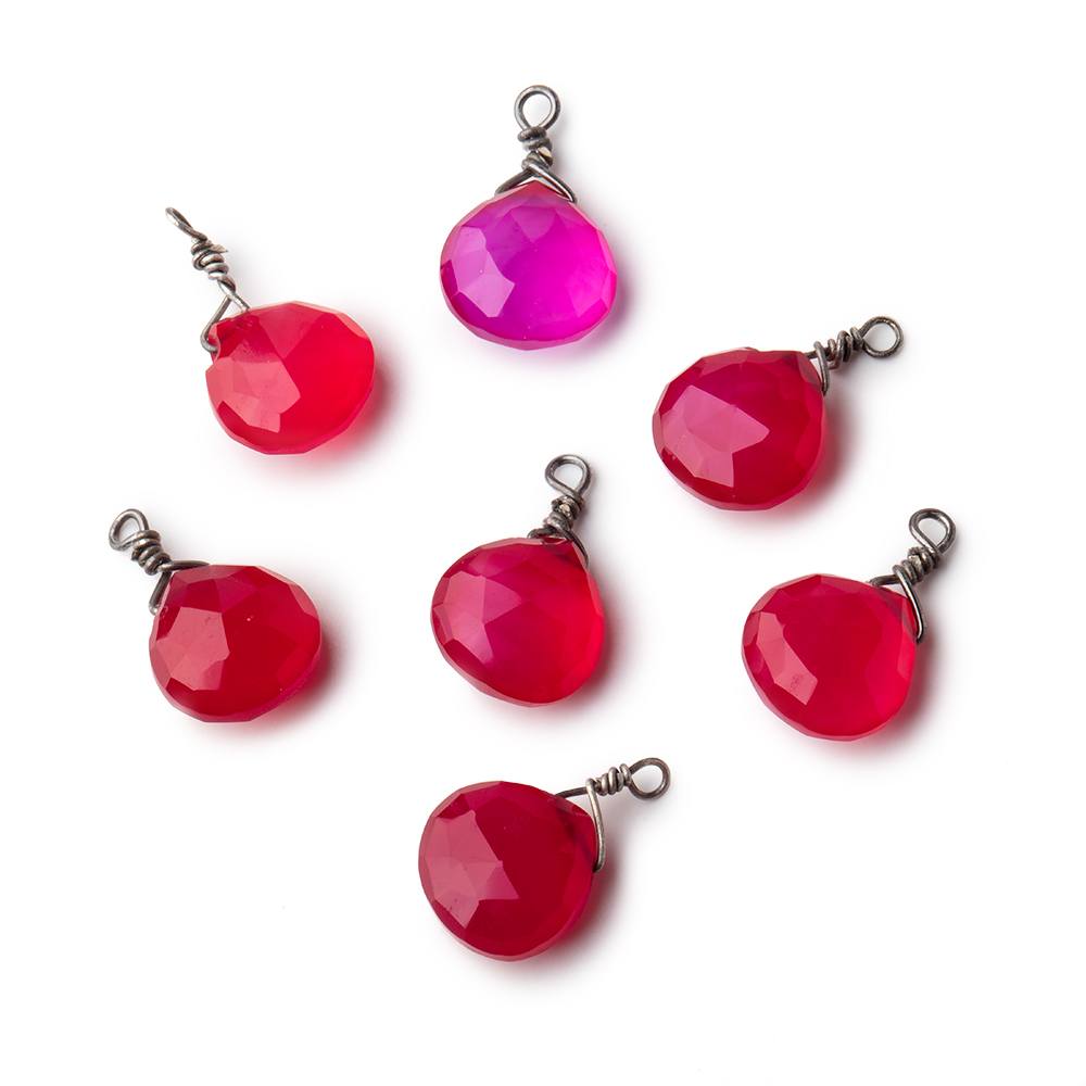 8mm Black Gold Wire Wrapped Berry Pink Chalcedony Faceted Heart 1 Focal Pendant (ONLINE ORDER ONLY)