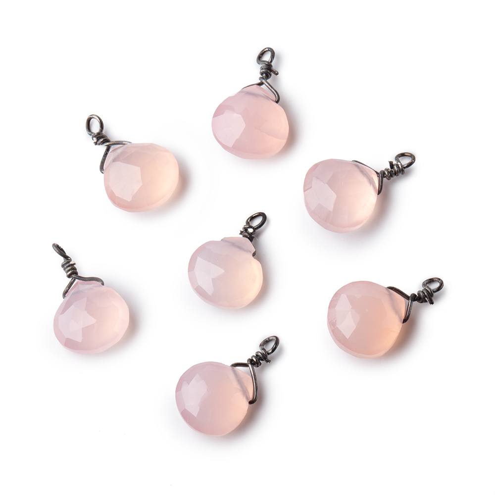 8mm Black Gold Wire Wrapped Blush Pink Chalcedony Faceted Heart 1 Focal Pendant (ONLINE ORDER ONLY)