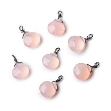 8mm Black Gold Wire Wrapped Blush Pink Chalcedony Faceted Heart 1 Focal Pendant (ONLINE ORDER ONLY)