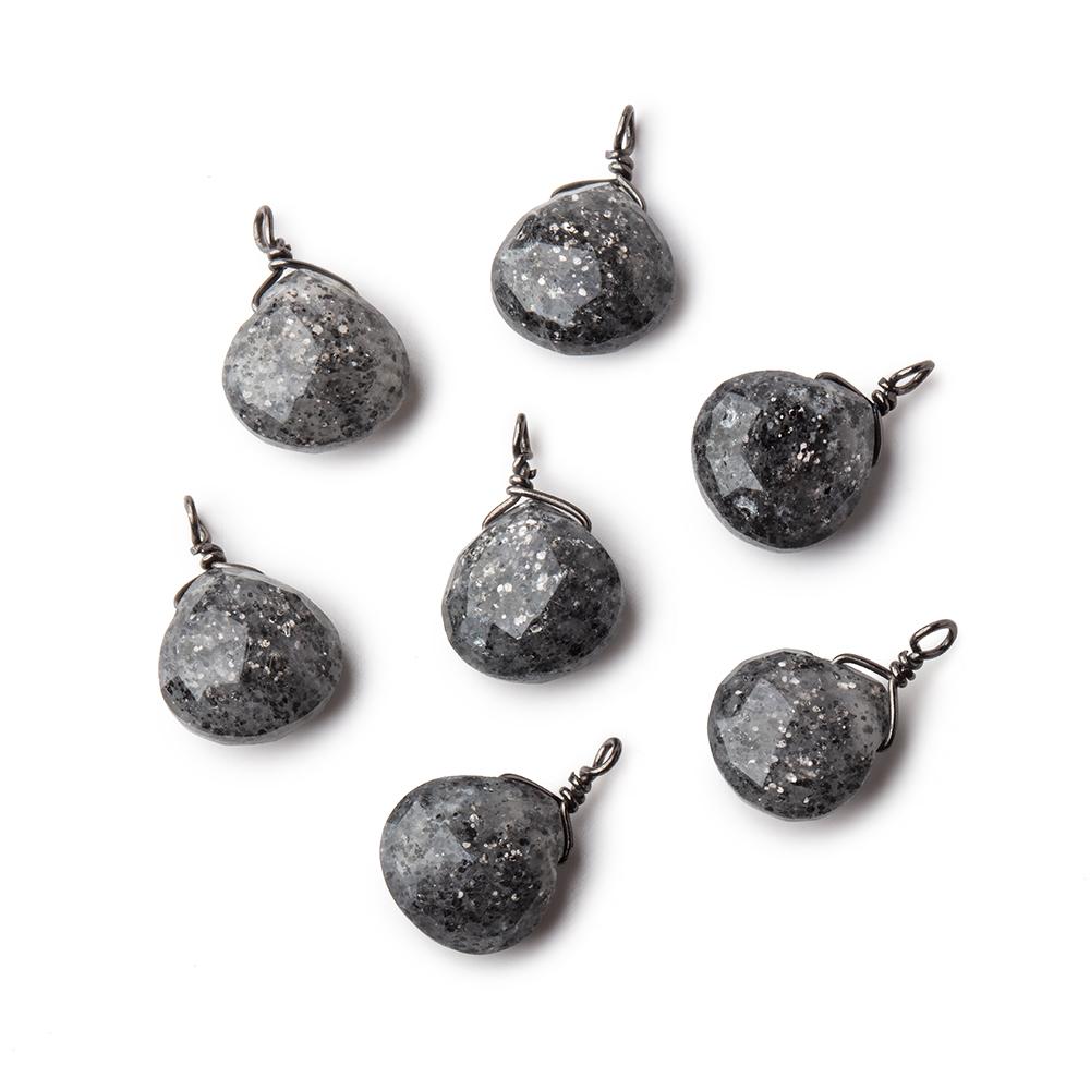 8mm Black Gold Wire Wrapped Celestial Quartz Faceted Heart 1 Focal Pendant (ONLINE ORDER ONLY)