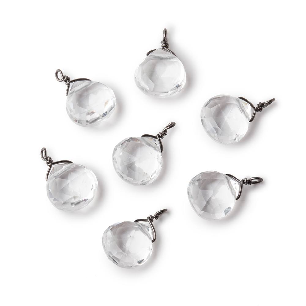 8mm Black Gold Wire Wrapped Crystal Quartz Faceted Heart 1 Focal Pendant (ONLINE ORDER ONLY)