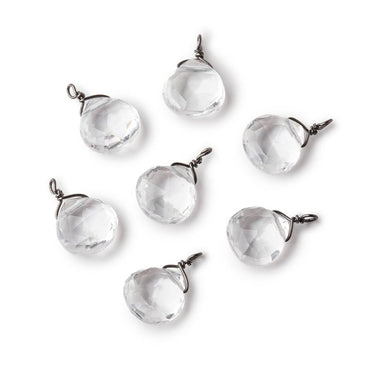 8mm Black Gold Wire Wrapped Crystal Quartz Faceted Heart 1 Focal Pendant (ONLINE ORDER ONLY)