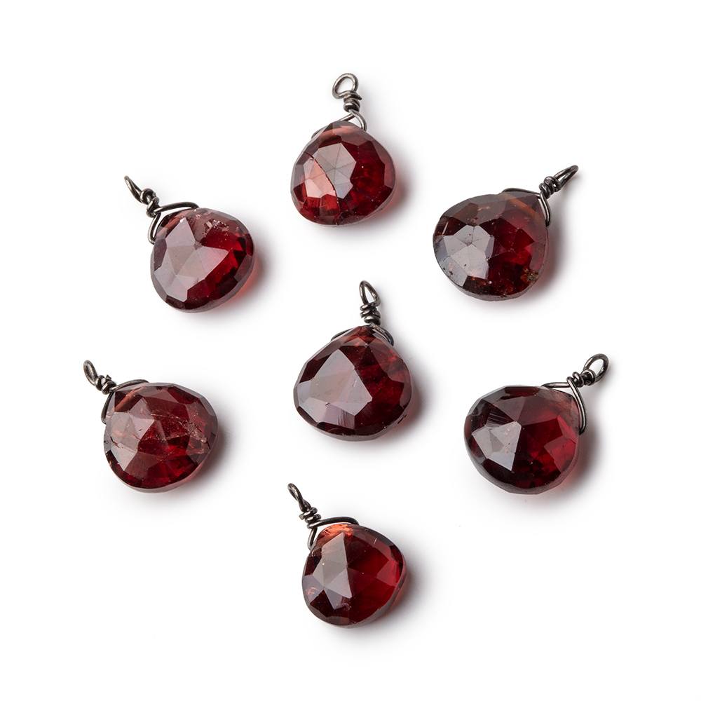 8mm Black Gold Wire Wrapped Garnet Faceted Heart 1 Focal Pendant (ONLINE ORDER ONLY)
