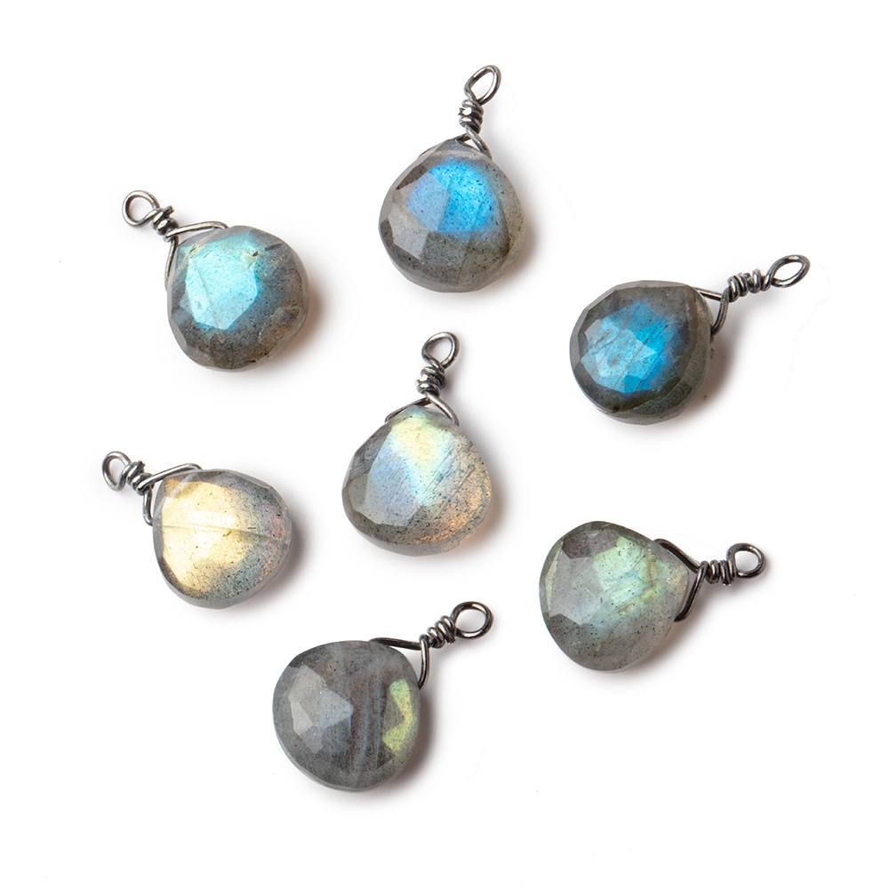 8mm Black Gold Wire Wrapped Labradorite Faceted Heart 1 Focal Pendant (ONLINE ORDER ONLY)