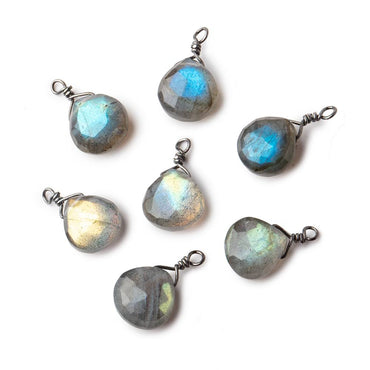 8mm Black Gold Wire Wrapped Labradorite Faceted Heart 1 Focal Pendant (ONLINE ORDER ONLY)