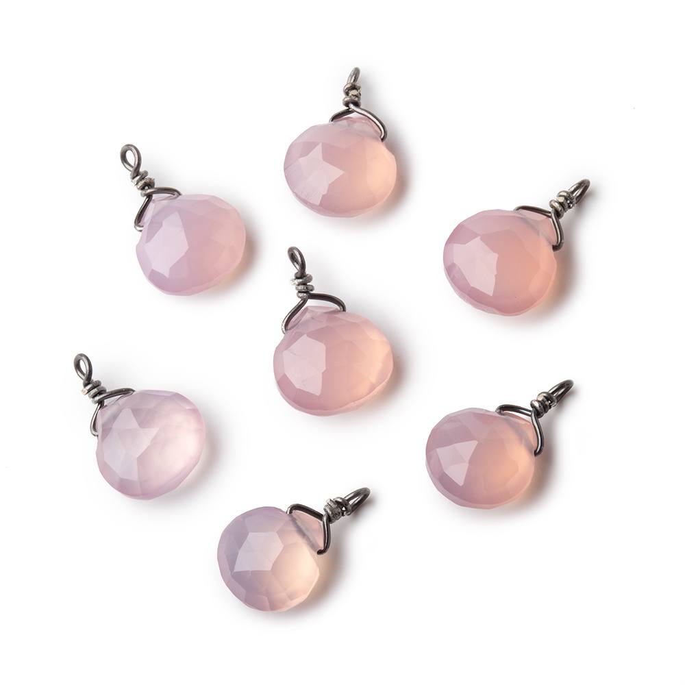 8mm Black Gold Wire Wrapped Lilac Pink Chalcedony Faceted Heart 1 Focal Pendant (ONLINE ORDER ONLY)