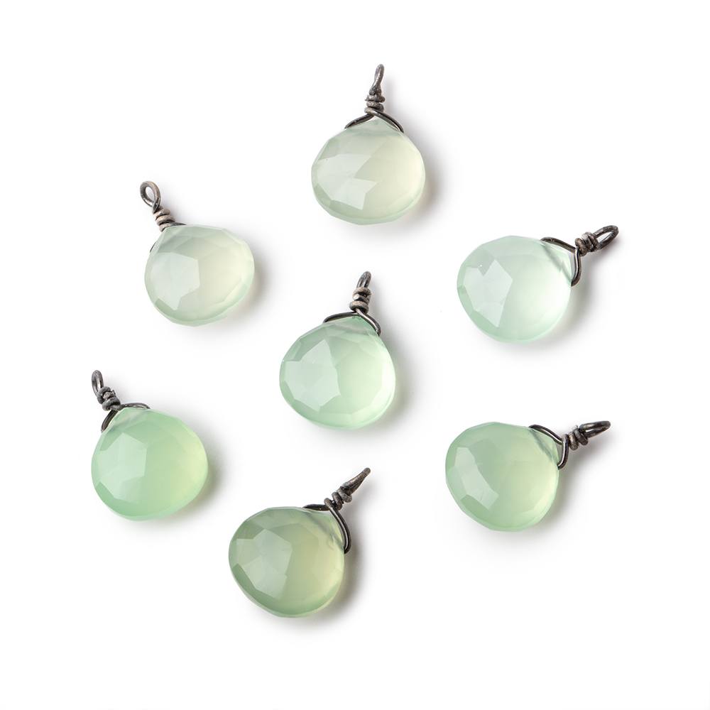 8mm Black Gold Wire Wrapped Lime Chalcedony Faceted Heart 1 Focal Pendant (ONLINE ORDER ONLY)