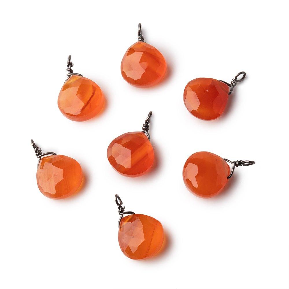 8mm Black Gold Wire Wrapped Orange Chalcedony Faceted Heart 1 Focal Pendant (ONLINE ORDER ONLY)