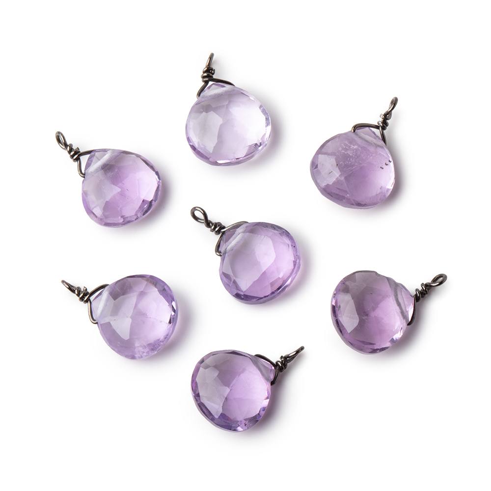 8mm Black Gold Wire Wrapped Pink Amethyst Faceted Heart 1 Focal Pendant (ONLINE ORDER ONLY)