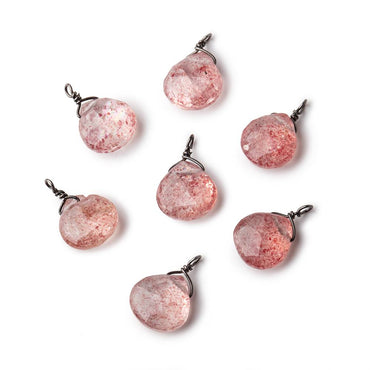8mm Black Gold Wire Wrapped Strawberry Quartz Faceted Heart 1 Focal Pendant (ONLINE ORDER ONLY)