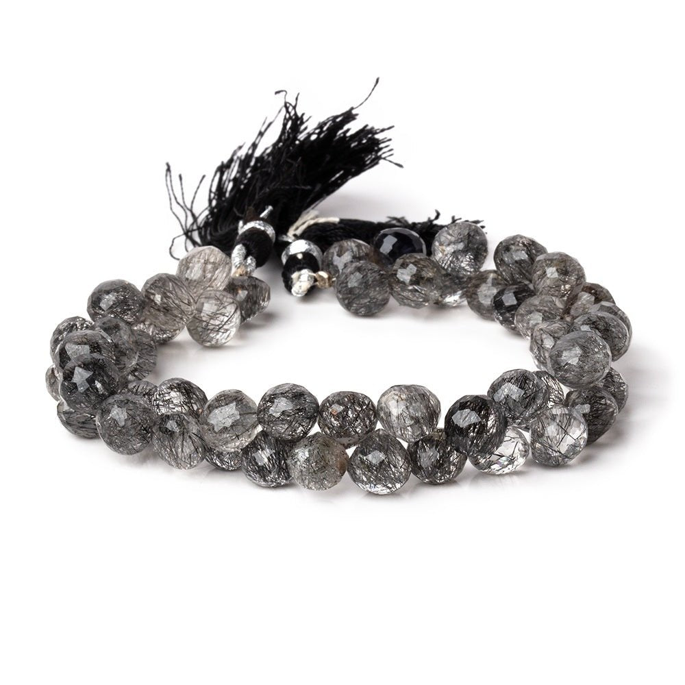 8mm Black Tourmalinated Quartz Faceted Candy Kiss Beads 8 inch 51 pieces AA (ONLINE ORDER ONLY)