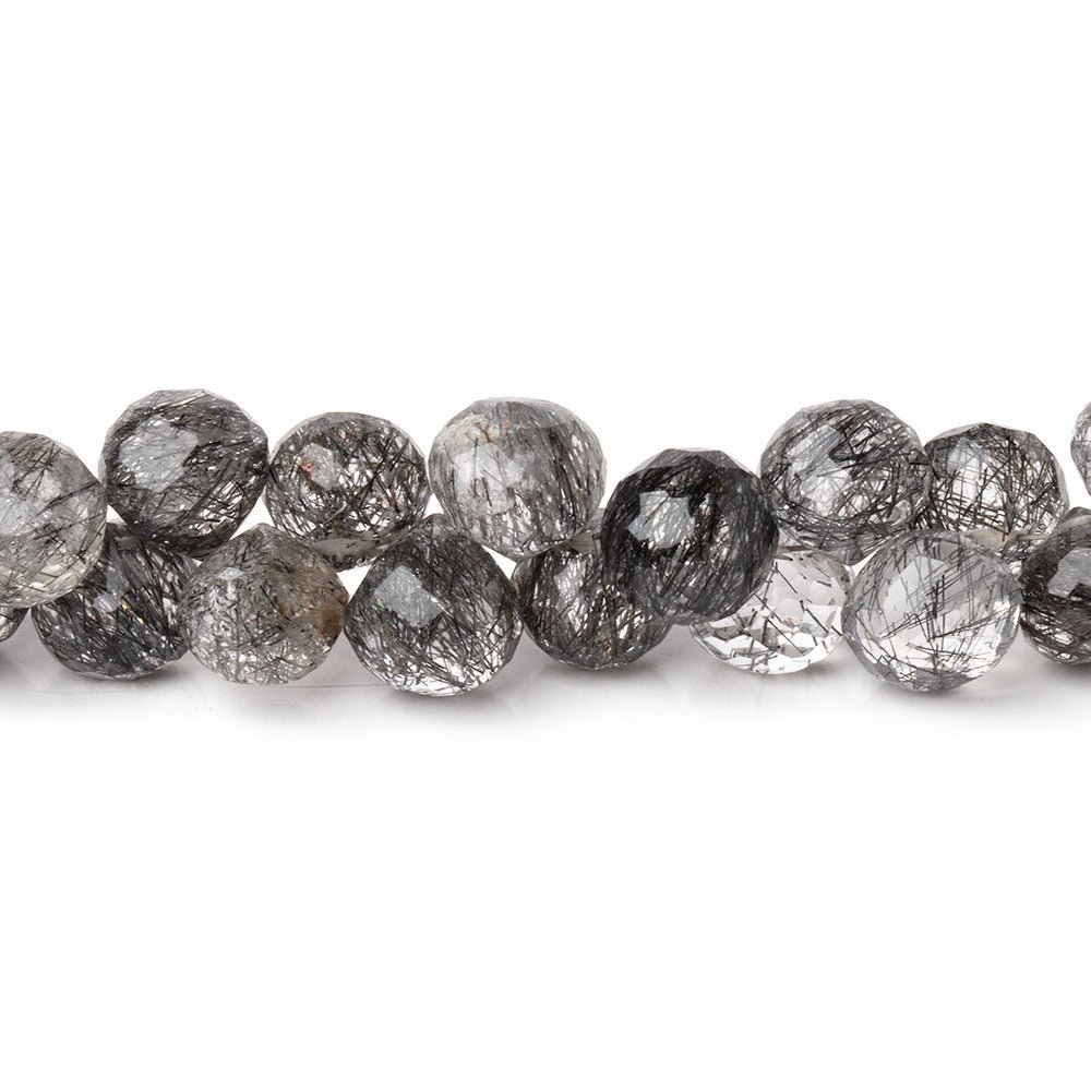 8mm Black Tourmalinated Quartz Faceted Candy Kiss Beads 8 inch 51 pieces AA (ONLINE ORDER ONLY)