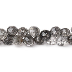 8mm Black Tourmalinated Quartz Faceted Candy Kiss Beads 8 inch 51 pieces AA (ONLINE ORDER ONLY)