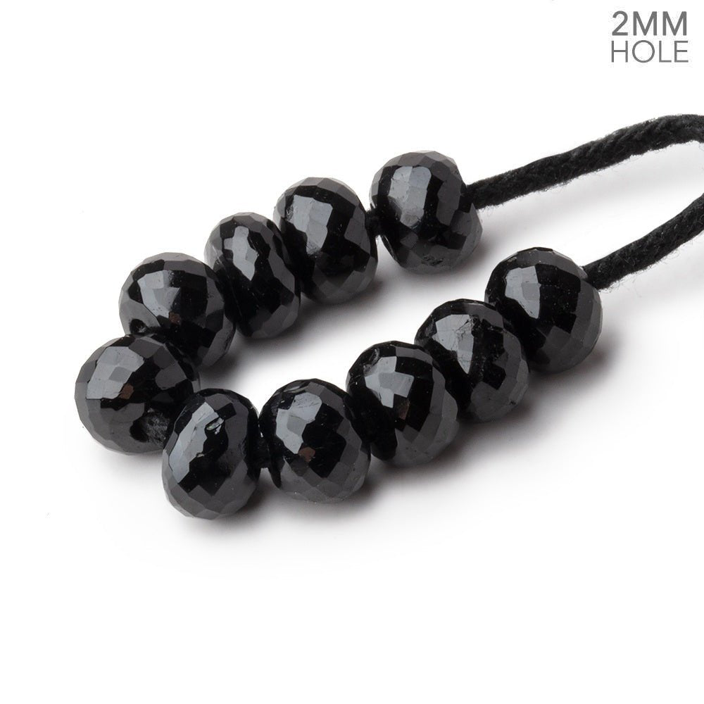 8mm Black Tourmaline 2mm Large Hole Faceted Rondelle Beads Set of 10 (ONLINE ORDER ONLY)