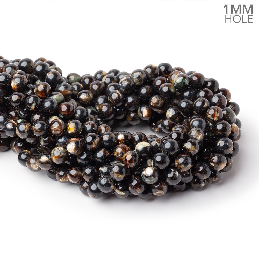 8mm Black Tourmaline in Muscovite Plain Rounds 15.5 inch 48 Beads (ONLINE ORDER ONLY)