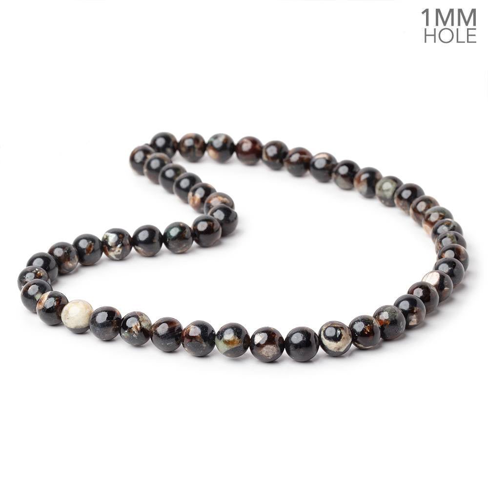 8mm Black Tourmaline in Muscovite Plain Rounds 15.5 inch 48 Beads (ONLINE ORDER ONLY)
