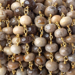 8mm Brown Wood Opal plain rondelle Vermeil Chain by the foot (ONLINE ORDER ONLY)