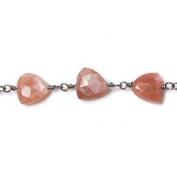 8mm Burnt Orange Moonstone triangle Black Gold plated Chain by the foot 22pcs (ONLINE ORDER ONLY)