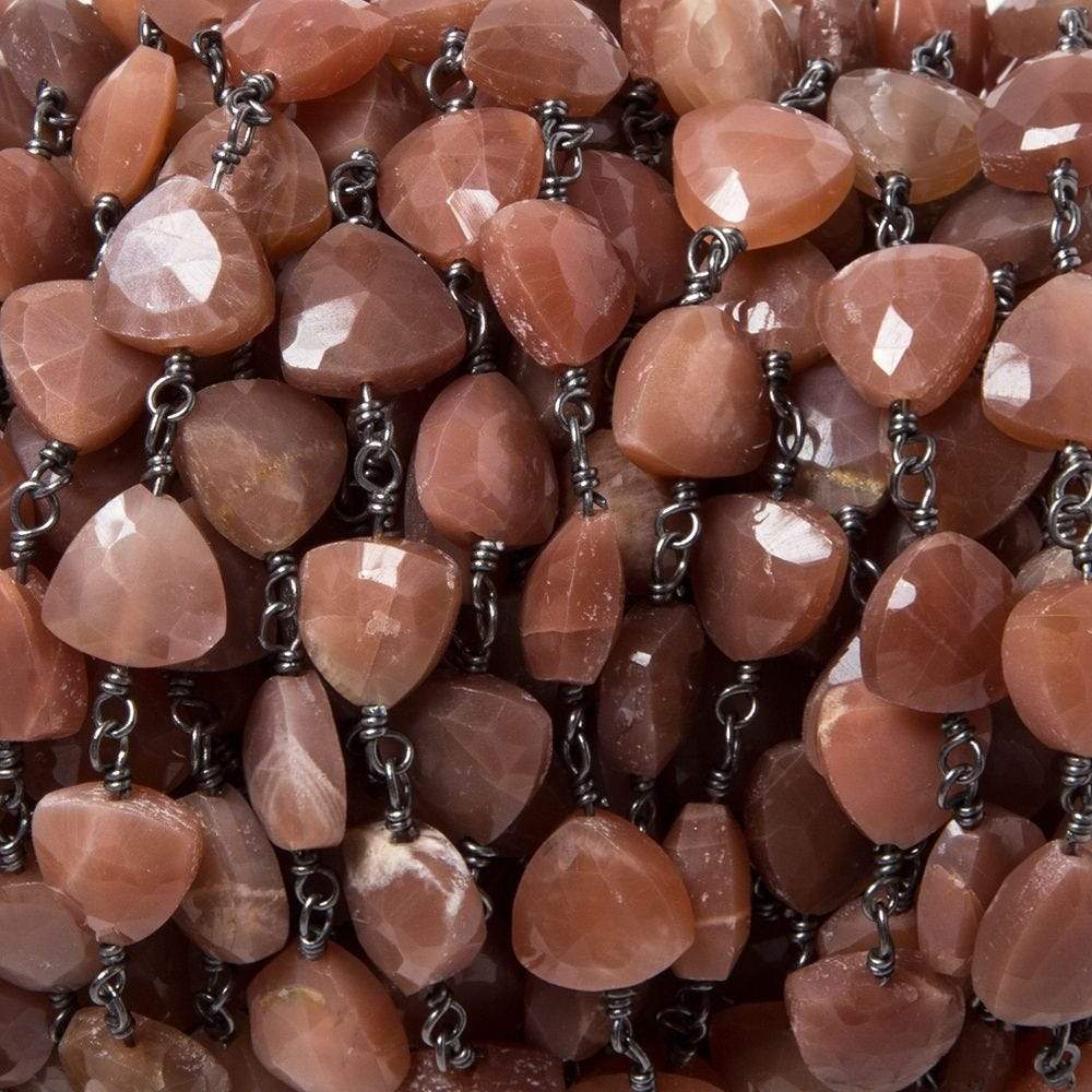 8mm Burnt Orange Moonstone triangle Black Gold plated Chain by the foot 22pcs (ONLINE ORDER ONLY)