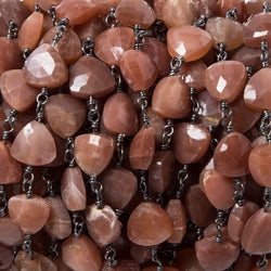 8mm Burnt Orange Moonstone triangle Black Gold plated Chain by the foot 22pcs (ONLINE ORDER ONLY)
