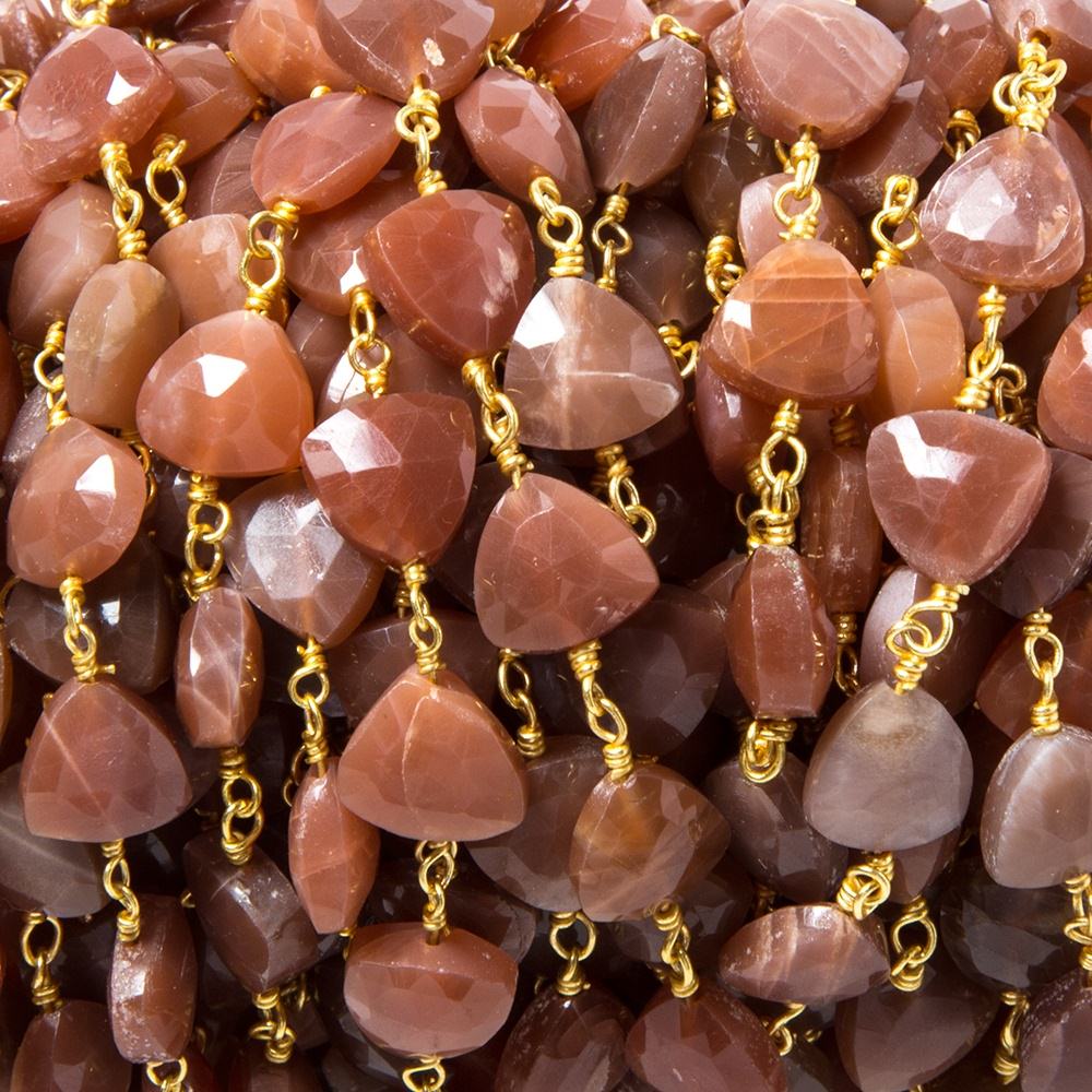 8mm Burnt Orange Moonstone triangle Gold plated Chain by the foot 22pcs (ONLINE ORDER ONLY)