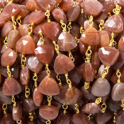 8mm Burnt Orange Moonstone triangle Gold plated Chain by the foot 22pcs (ONLINE ORDER ONLY)