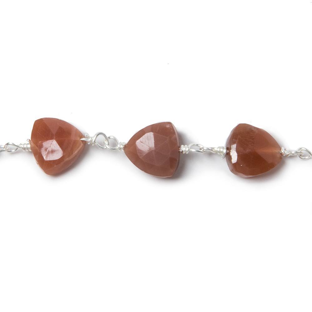 8mm Burnt Orange Moonstone triangle Silver plated Chain by the foot 22pcs (ONLINE ORDER ONLY)