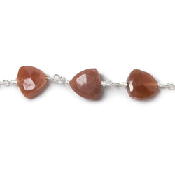 8mm Burnt Orange Moonstone triangle Silver plated Chain by the foot 22pcs (ONLINE ORDER ONLY)