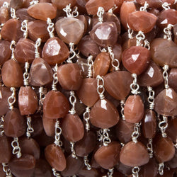 8mm Burnt Orange Moonstone triangle Silver plated Chain by the foot 22pcs (ONLINE ORDER ONLY)