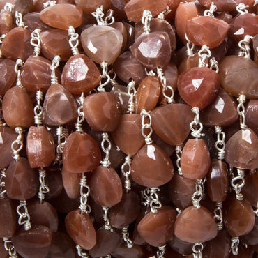 8mm Burnt Orange Moonstone triangle Silver plated Chain by the foot 22pcs (ONLINE ORDER ONLY)