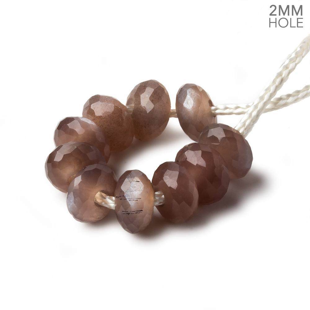 8mm Chocolate Moonstone 2mm Large Hole Faceted Rondelle Bead Set of 10 (ONLINE ORDER ONLY)