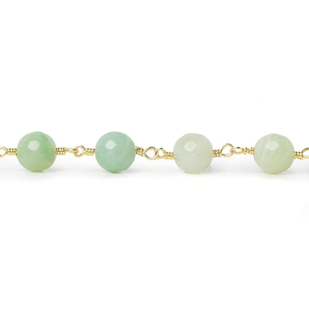 8mm Citrus Green Banded Agate plain round Gold Chain by the foot 19 pieces (ONLINE ORDER ONLY)