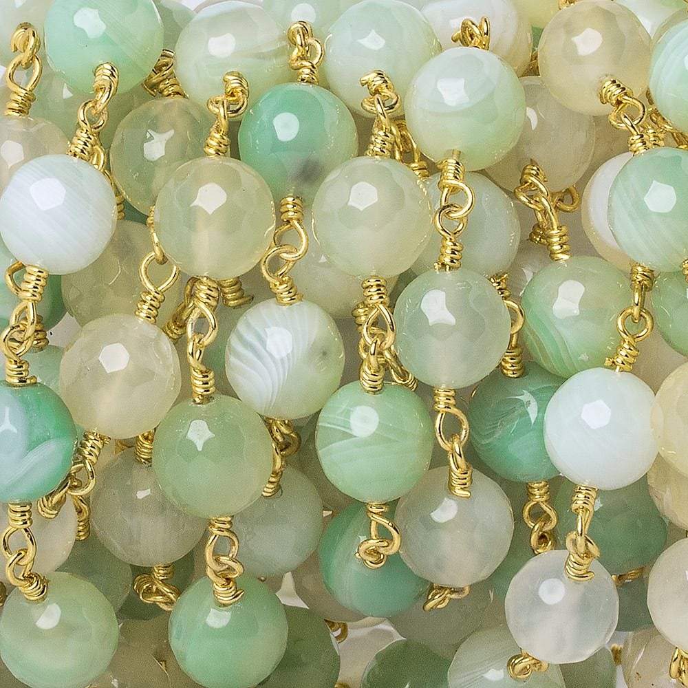 8mm Citrus Green Banded Agate plain round Gold Chain by the foot 19 pieces (ONLINE ORDER ONLY)