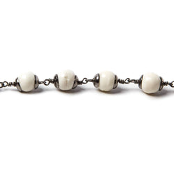 8mm Cream Ox Bone Oxidized .925 Silver Bead Cap and Chain by the foot 19 pieces (ONLINE ORDER ONLY)