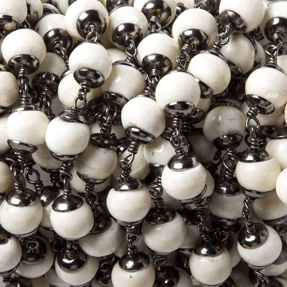 8mm Cream Ox Bone Oxidized .925 Silver Bead Cap and Chain by the foot 19 pieces (ONLINE ORDER ONLY)