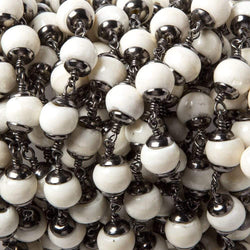 8mm Cream Ox Bone Oxidized .925 Silver Bead Cap and Chain by the foot 19 pieces (ONLINE ORDER ONLY)