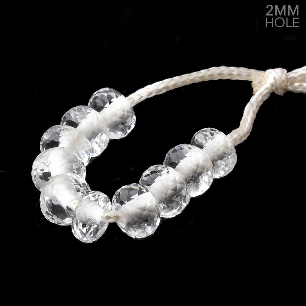 8mm Crystal Quartz 2mm Large Hole Faceted Rondelle Bead Set of 10 (ONLINE ORDER ONLY)