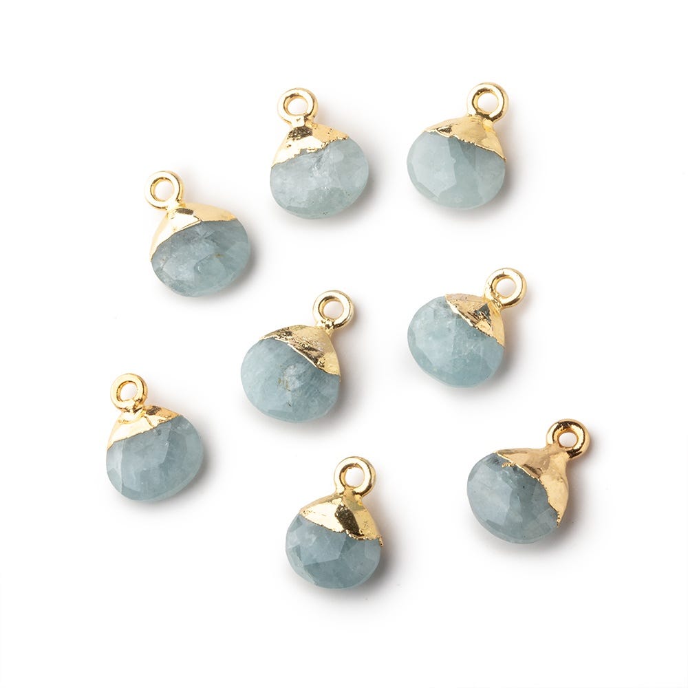 8mm Gold Leafed Aquamarine faceted heart 1 focal bead (ONLINE ORDER ONLY)