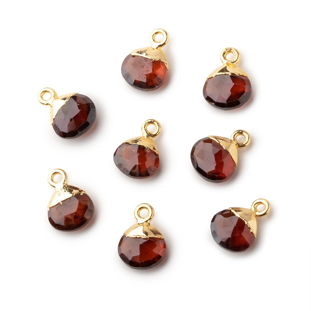 8mm Gold Leafed Hessonite Garnet faceted heart 1 focal bead (ONLINE ORDER ONLY)