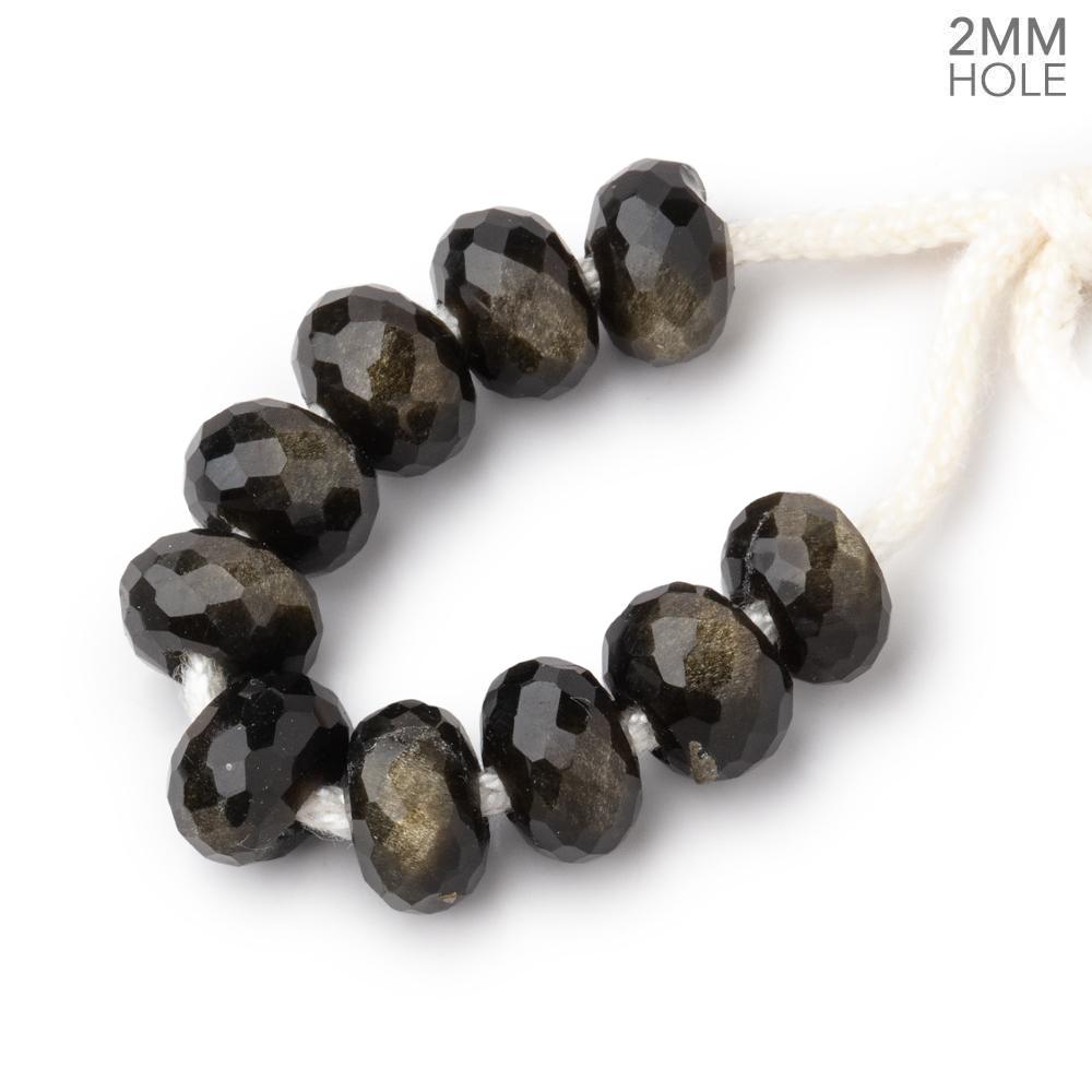 8mm Golden Sheen Obsidian 2mm Large Hole Faceted Rondelle Beads Set of 10 (ONLINE ORDER ONLY)