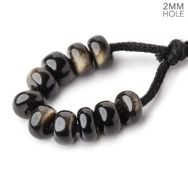 8mm Golden Sheen Obsidian 2mm Large Hole Plain Rondelle Set of 10 (ONLINE ORDER ONLY)