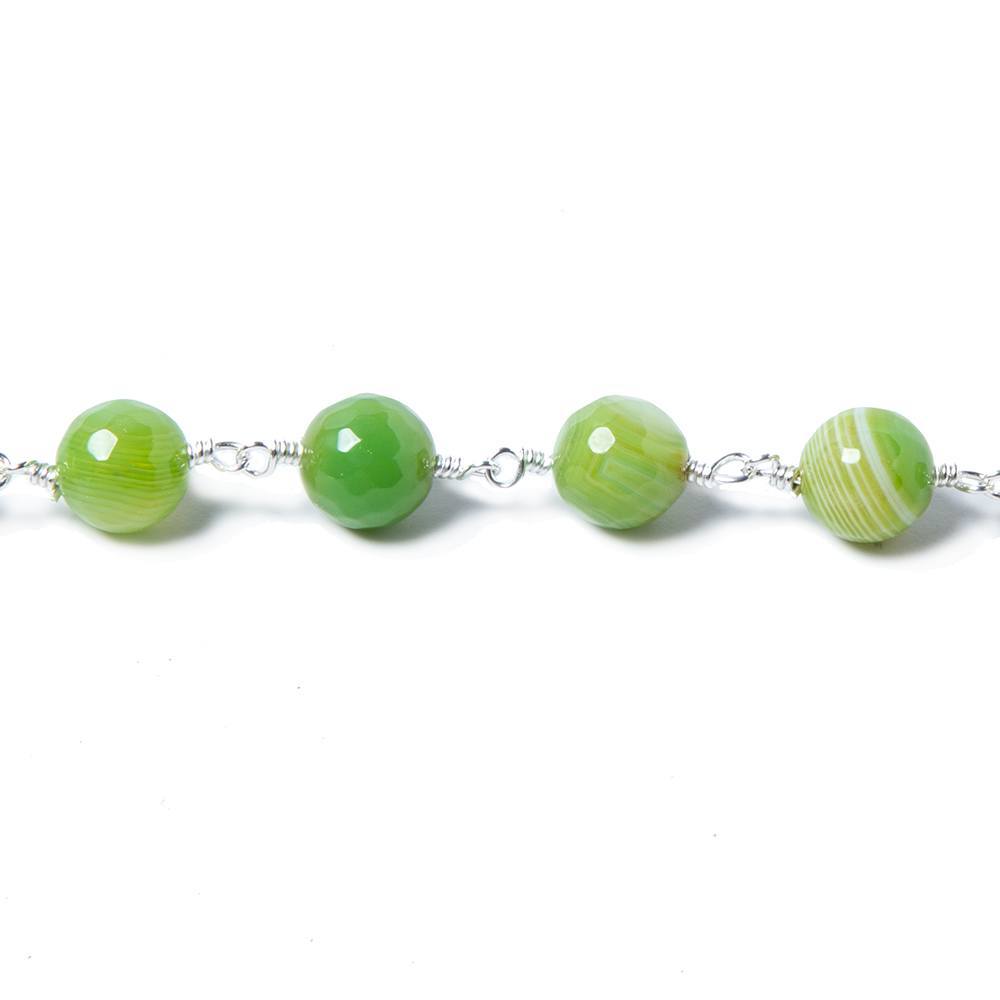 8mm Green Agate plain round Silver plated Chain by the foot 22 pieces (ONLINE ORDER ONLY)