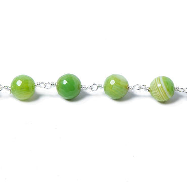 8mm Green Agate plain round Silver plated Chain by the foot 22 pieces (ONLINE ORDER ONLY)